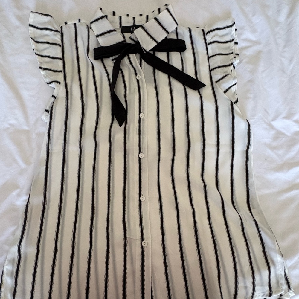 Lulu's Black and White Striped Blouse with Bow